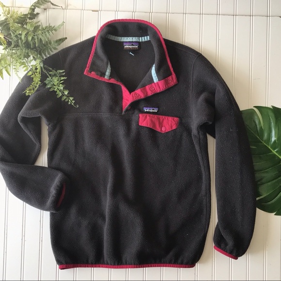 Patagonia synchilla fleece pullover grey brown pink red snap - Picture 1 of 13